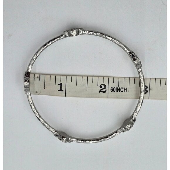 Silver Tone Crystal Rhinestone Clover Bangle Bracelets Set Of 2 Costume Jewelry - Picture 7 of 7